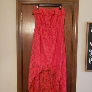 Red lace High-low strapless dress